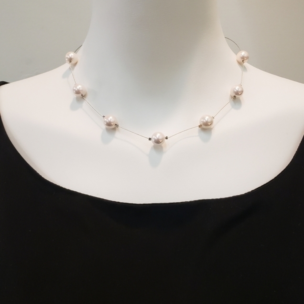 FLOATING Glass Pearl Station Necklace